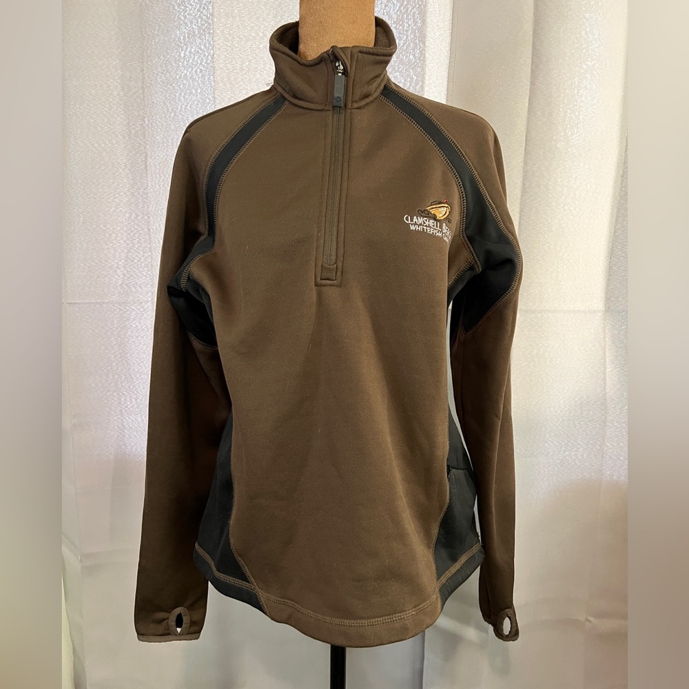 Women's Brown and Black 1/2 Zip Top